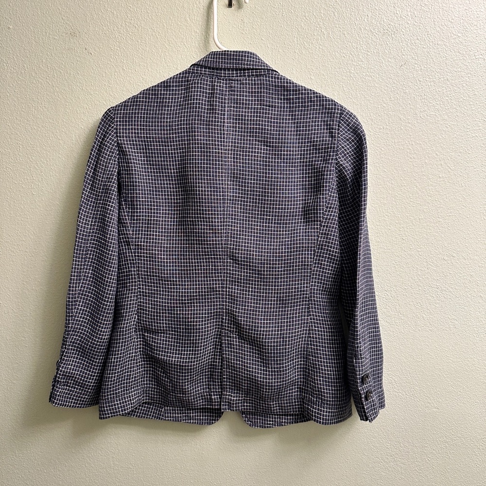 Ines De La Fressange 100% Linen Blazer Size XS Navy and white checkered - Picture 3 of 10